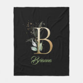 金ゴールド素朴箔Bモノグラムグリーンユーカリ フリースブランケット (正面)