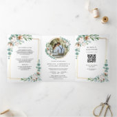 金ゴールド素朴綿ユーカリQRコード結婚ズ 三つ折り招待状 (内部)