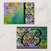 金ゴールド紫きらめくダマスクモノグラムグリーン黄 名刺 (正面/裏面)