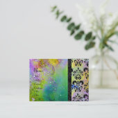 金ゴールド紫きらめくダマスクモノグラムグリーン黄 名刺 (スタンド正面)