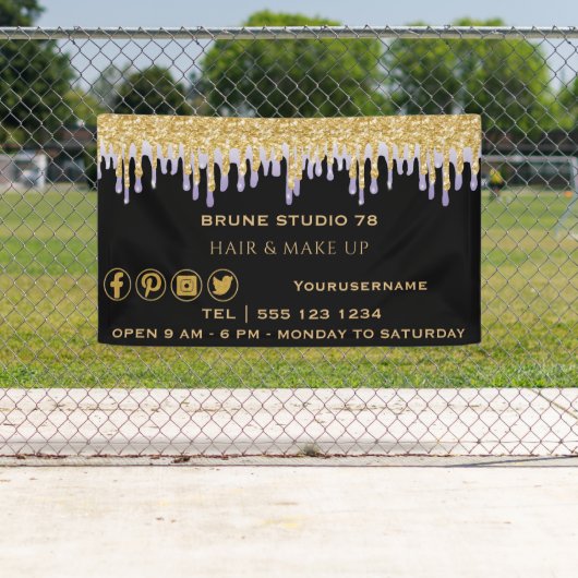 金ゴールド紫とソーシャルメディアのアイコンの滴下  横断幕 (インサイチュ)