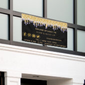 金ゴールド紫とソーシャルメディアのアイコンの滴下  横断幕 (ビルの外側)