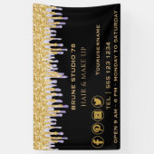 金ゴールド紫とソーシャルメディアのアイコンの滴下  横断幕 (縦)