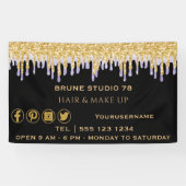 金ゴールド紫とソーシャルメディアのアイコンの滴下  横断幕 (横)