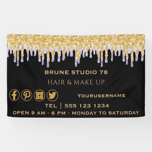 金ゴールド紫とソーシャルメディアのアイコンの滴下  横断幕 (横)