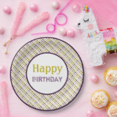 金ゴールド紫とプラムポルカドット ペーパープレート (パーティー)