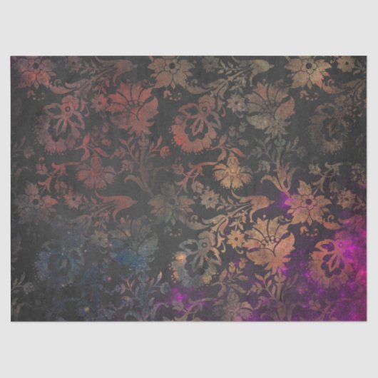 金ゴールド紫と黒の切り離しのステンシルフラワーズ 薄葉紙 (正面)