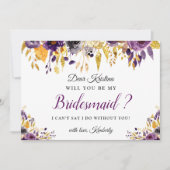 金ゴールド紫のフローラは私の花嫁になる 招待状 (正面)