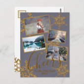 金ゴールド紫の応援の新年雪の結晶の写真 ポストカード (正面/裏面)