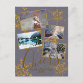 金ゴールド紫の応援の新年雪の結晶の写真 ポストカード (正面)