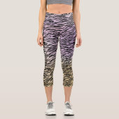 金ゴールド紫の黒ゼブラ印刷の水色グラデーション カプリレギンス (正面)