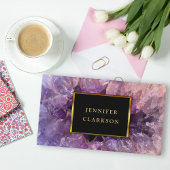 金ゴールド紫アメジスト宝石の宝石鉱物。 名刺