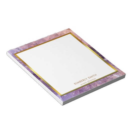 金ゴールド紫アメジスト宝石鉱物パーソナライズされた ノートパッド (アングル)