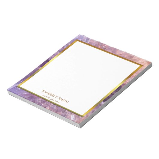 金ゴールド紫アメジスト宝石鉱物パーソナライズされた ノートパッド (回転)
