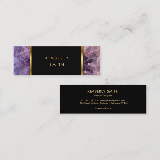 金ゴールド紫アメジスト宝石 スキニー名刺 (正面/裏面)