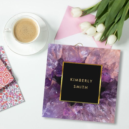 金ゴールド紫アメジスト宝石 スクエア名刺