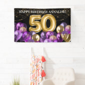 金ゴールド紫グリッターバルーン50誕生日 横断幕 (インサイチュ)