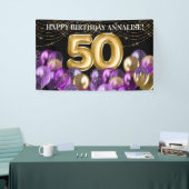 金ゴールド紫グリッターバルーン50誕生日 横断幕 (トレードショー)