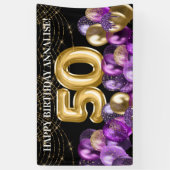 金ゴールド紫グリッターバルーン50誕生日 横断幕 (縦)