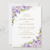 金ゴールド紫フローラ水彩結婚式の招待 招待状 (正面)