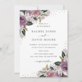 金ゴールド紫フローラ水彩結婚式の招待 招待状 (正面)