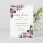 金ゴールド紫フローラ水彩赤ちゃんシャワー招待状 招待状 (スタンド正面)