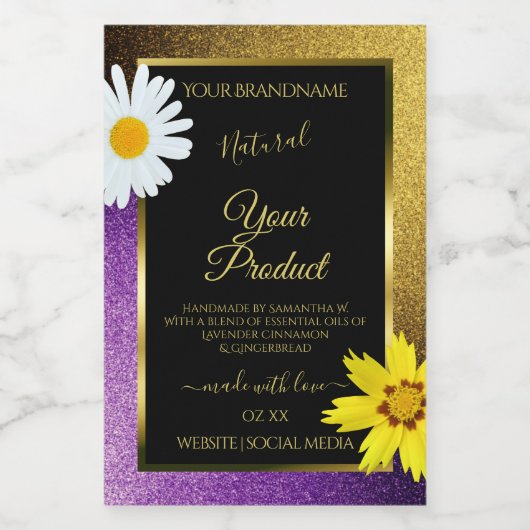 金ゴールド紫メタリックグリッターブラック製品ラベル フードラベル (シングルラベル)