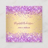 金ゴールド紫色のピンクの写真のqrコード スクエア名刺 (正面)