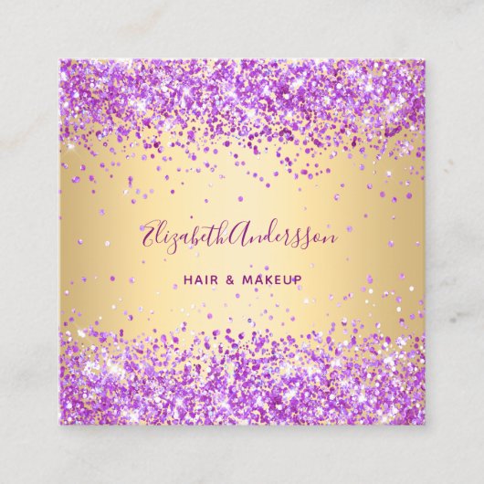 金ゴールド紫色のピンクの写真のqrコード スクエア名刺 (正面)