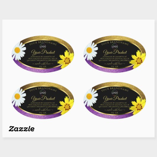 金ゴールド紫色のメタリックブラック製品ラベルの追加ロゴ 楕円形シール (シート)