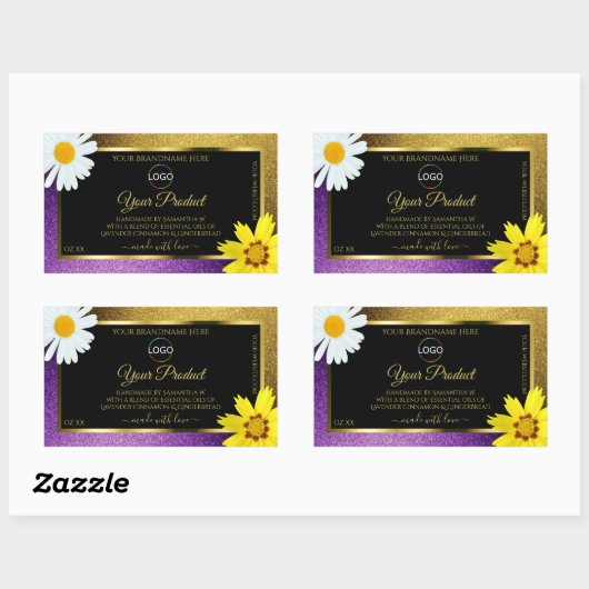 金ゴールド紫色のメタリックブラック製品ラベルの追加ロゴ 長方形シール (シート)