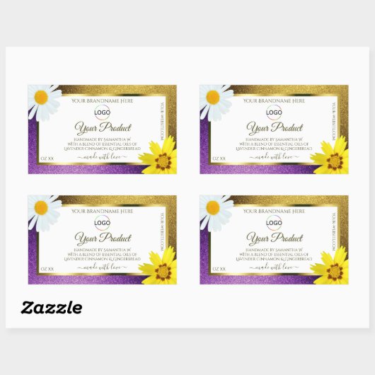 金ゴールド紫色のメタリックホワイトプロダクトラベルの追加ロゴ 長方形シール (シート)