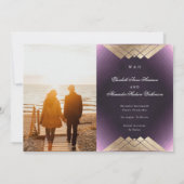 金ゴールド紫色の幾何学的なギャツビーのフォイル日付を保存 案内状 (裏面)