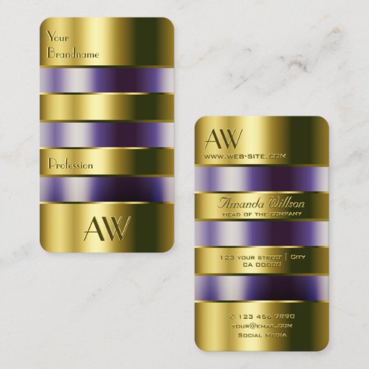 金ゴールド紫色の液体フェイク版木、銅版、版画文字 名刺 (正面/裏面)