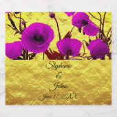 金ゴールド紫色の結婚式の花水彩フローラ スパークリングワインラベル (シングルラベル)