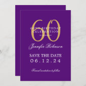 金ゴールド紫60誕生日日付救/詳細 招待状 (正面/裏面)