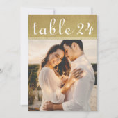 金ゴールド結婚きらめくのフォトテーブル番号 招待状 (正面)