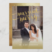 金ゴールド結婚したとスクリプメリート2フォトホリデーカード シーズンカード (正面/裏面)