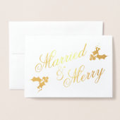 金ゴールド結婚したとメリークリスマスの休日の写真 箔カード (封筒付き正面)