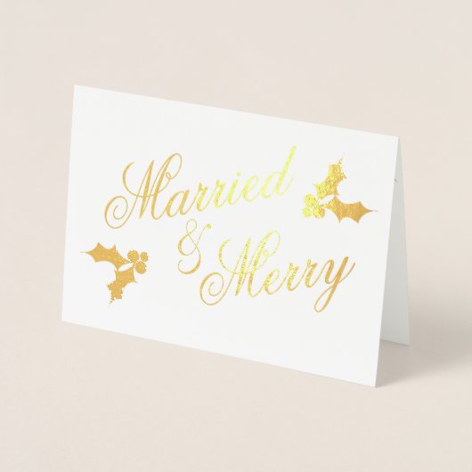 金ゴールド結婚したとメリークリスマスの休日の写真 箔カード (正面)