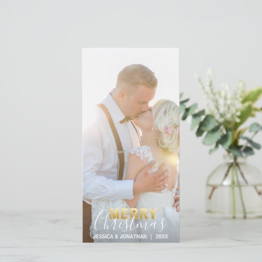 金ゴールド結婚したクリスマスファースト | 写真の追加 シーズンカード (スタンド正面)