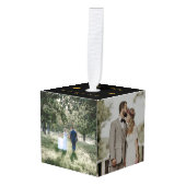 金ゴールド結婚した初めてのクリスマスのMr.And Mrs. 5写真 キューブオーナメント (正面アングル)