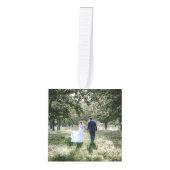 金ゴールド結婚した初めてのクリスマスのMr.And Mrs. 5写真 キューブオーナメント (正面)