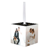 金ゴールド結婚した初めてのクリスマスのMr.And Mrs. 5写真 キューブオーナメント (裏面アングル)