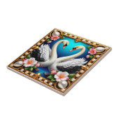 金ゴールド結婚と花で囲まれた白鳥 タイル (側面)