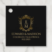 金ゴールド結婚のイニシャルとフローラ結婚クレスト フェイバータグ (正面)