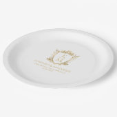 金ゴールド結婚のイニシャルとフローラ結婚クレスト ペーパープレート (アングル)