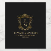 金ゴールド結婚のイニシャルとフローラ結婚クレスト ワインラベル (シングルラベル)