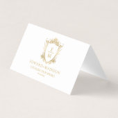 金ゴールド結婚のイニシャルとフローラ結婚クレスト 名刺 (正面)