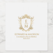 金ゴールド結婚のイニシャル&フローラ結婚クレストワイン ワインラベル (シングルラベル)